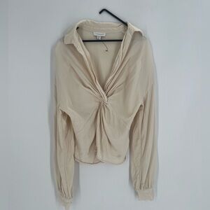 Topshop Knot Front Ivory Satin Long Sleeve Top